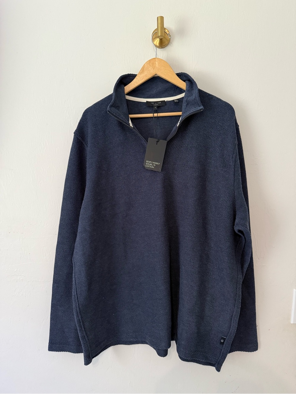 Ted Baker Navy Half-Zip Textured Knit Sweater Millom
